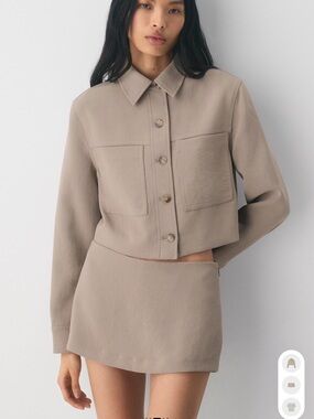 Aritzia Wilfred Cropped Crepette Jacket Nomad Taupe 6